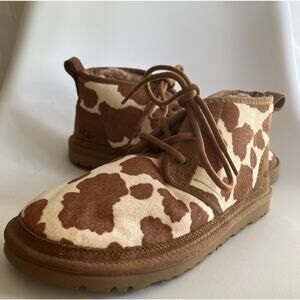 UGG NEUMEL Cow Print Boots Chukka ANKLE Chestnut & White Women's 8